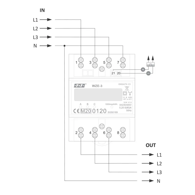 3-fázový elektromer digitálny WZE-3 80A/3x230/400V 3F/4,5M priamy MID