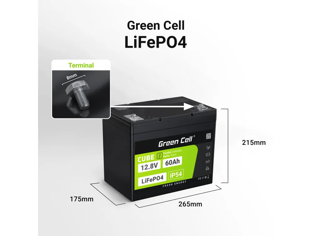 Baterie LiFePO4 12,8V 60Ah Green Cell CUBE (768Wh)