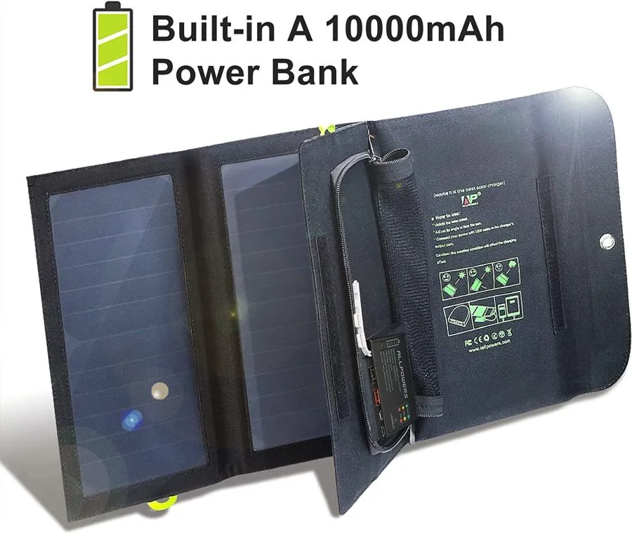 Skládací solární nabíječka Allpowers 21W a 5V/9V/12V 3xUSB + 10000mAh baterie
