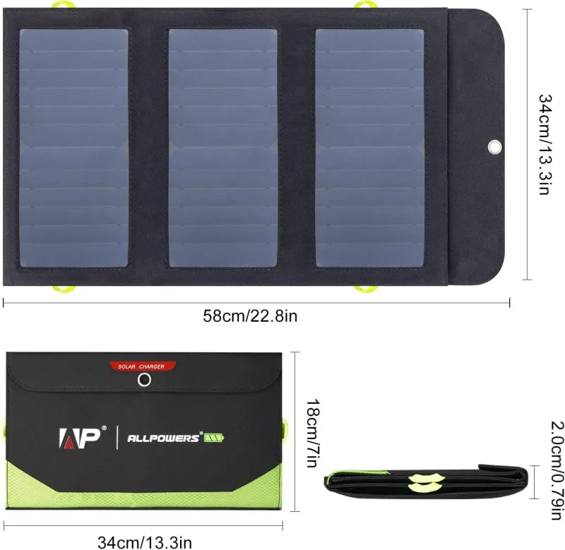 Skládací solární nabíječka Allpowers 21W a 5V/9V/12V 3xUSB + 10000mAh baterie