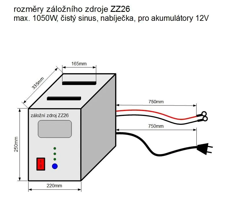 Záložní zdroj ZZ26 12V 230V 1050W sinusový