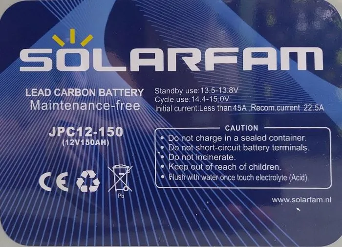 Bezúdržbová olověno-uhlíková baterie Solarfam 12V 150Ah