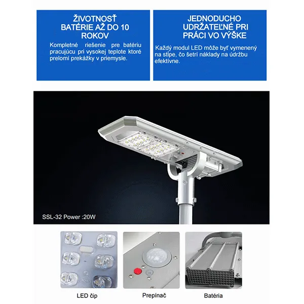 Solární pouliční lampa SSL32 25,8W 2000lm (rozbaleno)